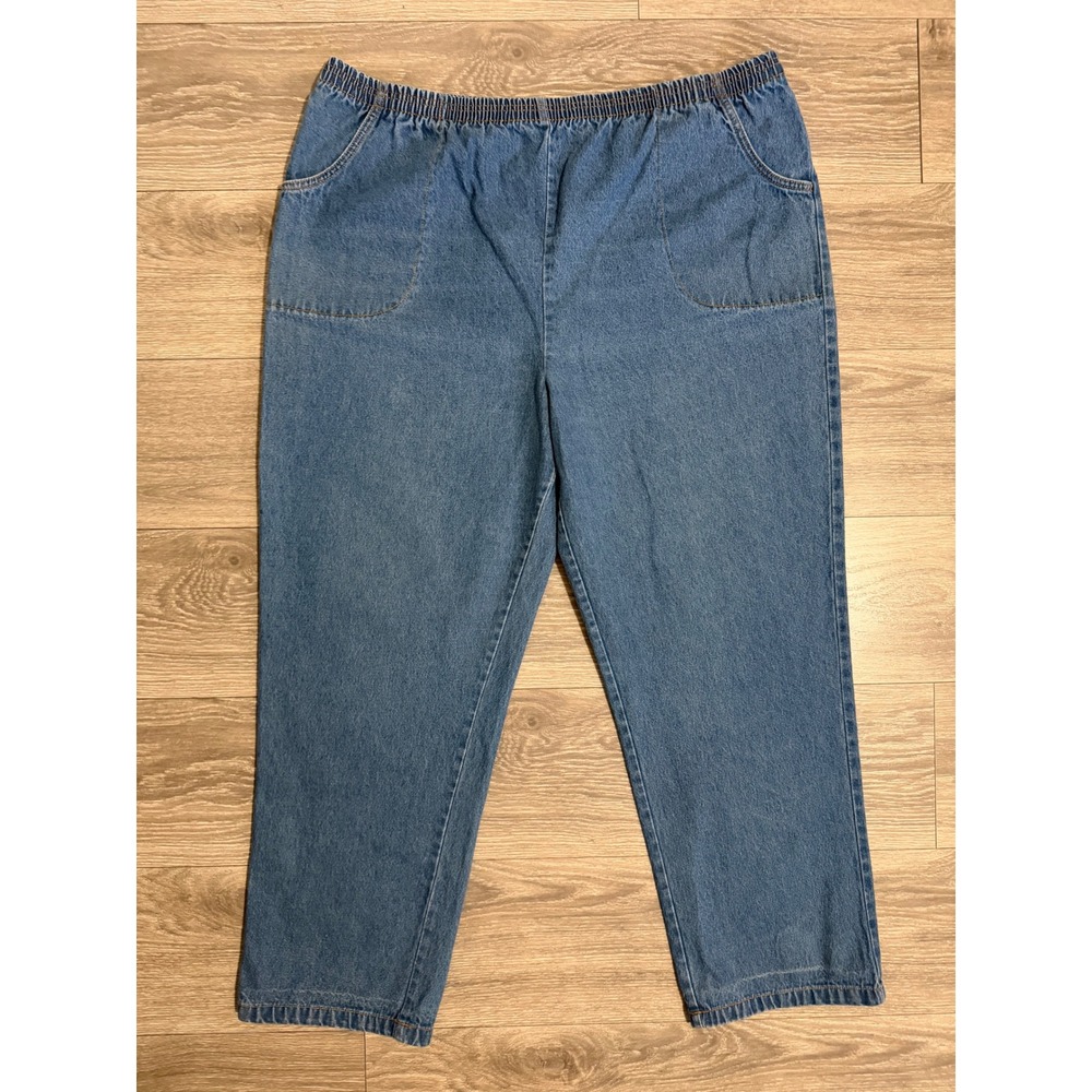 Blair Womens 20W Denim Pants Medium Wash Elastic Waist Pull On Straight Leg